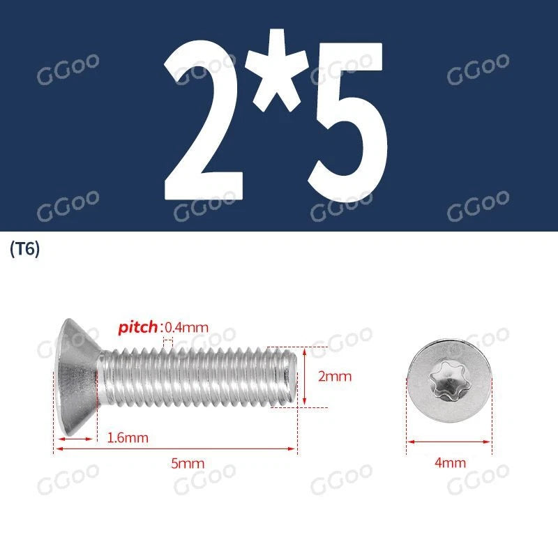 A2 Stainless Steel Torx Countersunk Flat Head Machine Screws M2 M2.5 M3 M4 M5 M6 M8 DIN 965 — 4mm to 60mm