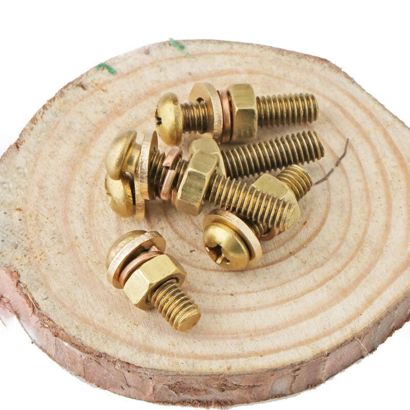 Brass Phillips Pan Head Machine Screws with Hex Nuts & Washers — M3 M4 M5 M6 M8