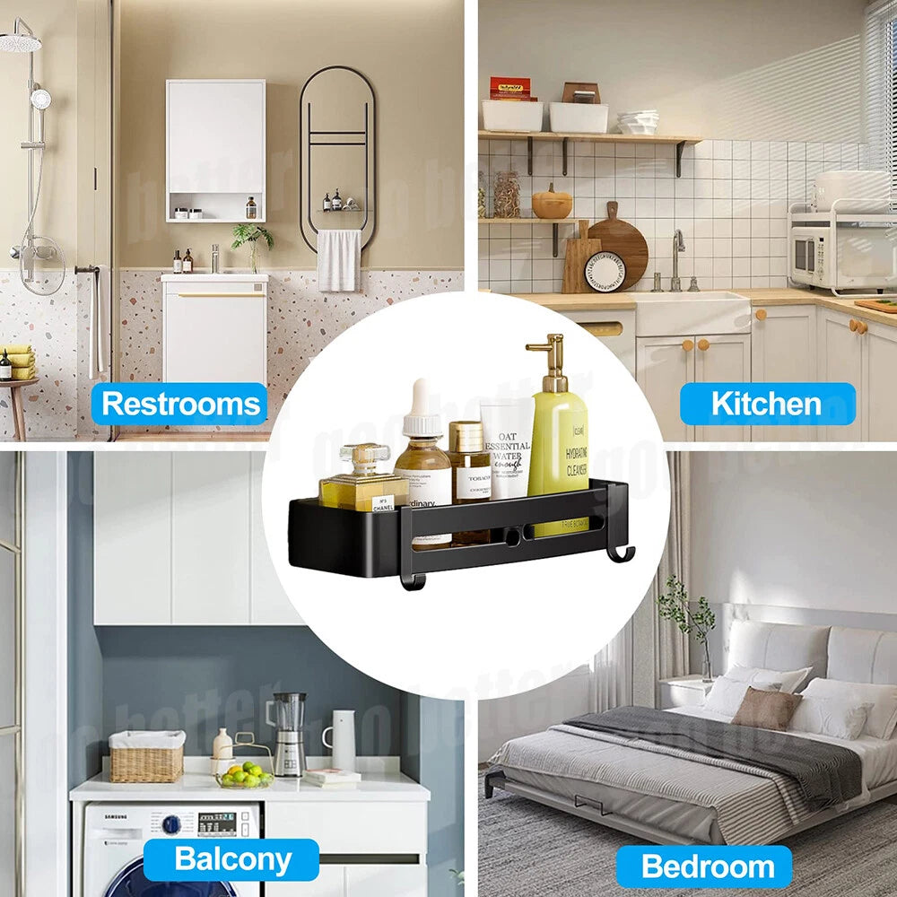 Wall Mounted Shower Shelf Caddy Adhesive No Drilling Bathroom Shower Storage