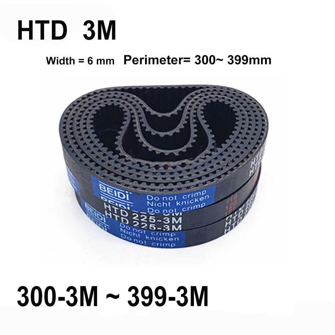 HTD 3M Timing Belt | Width 6mm | Perimeter 300mm–399mm | Closed Loop Synchronous Belt