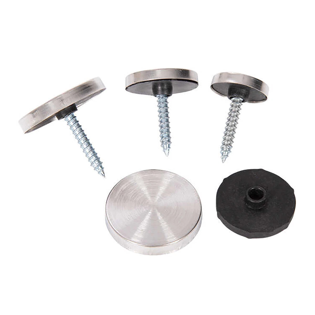 Mirror Screws with Decorative Caps – Polished Stainless Steel Cover, Plastic Washer & Carbon Steel Screw, M12–M40