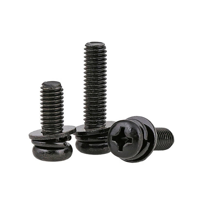 Phillips Pan Head Screws with Washer Black Zinc M5 M6 M8 Metric Machine Bolts