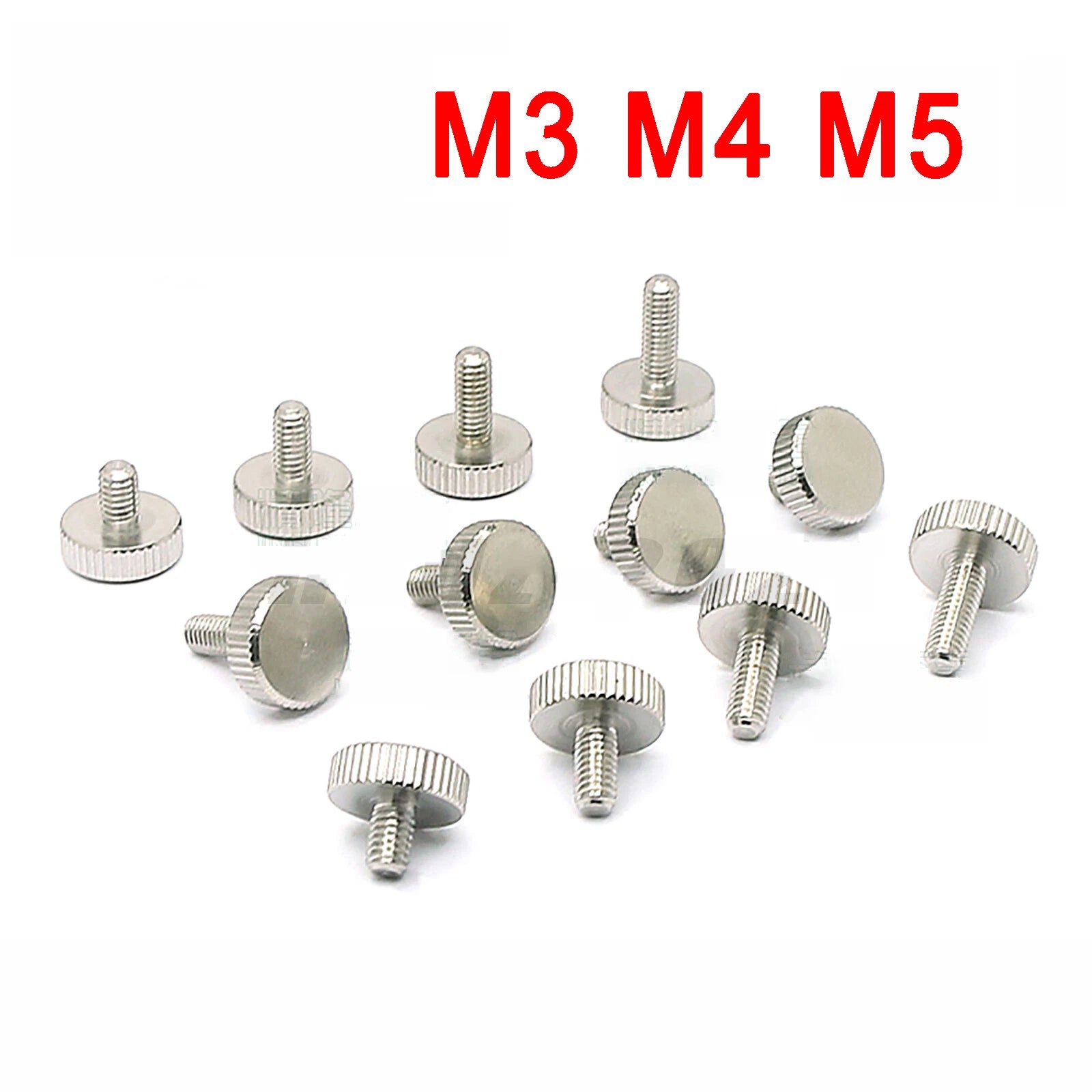Flat Knurled Thumb Screws – M3 M4 M5, 303 Stainless Steel Hand Grip Knob Bolts (Polished)