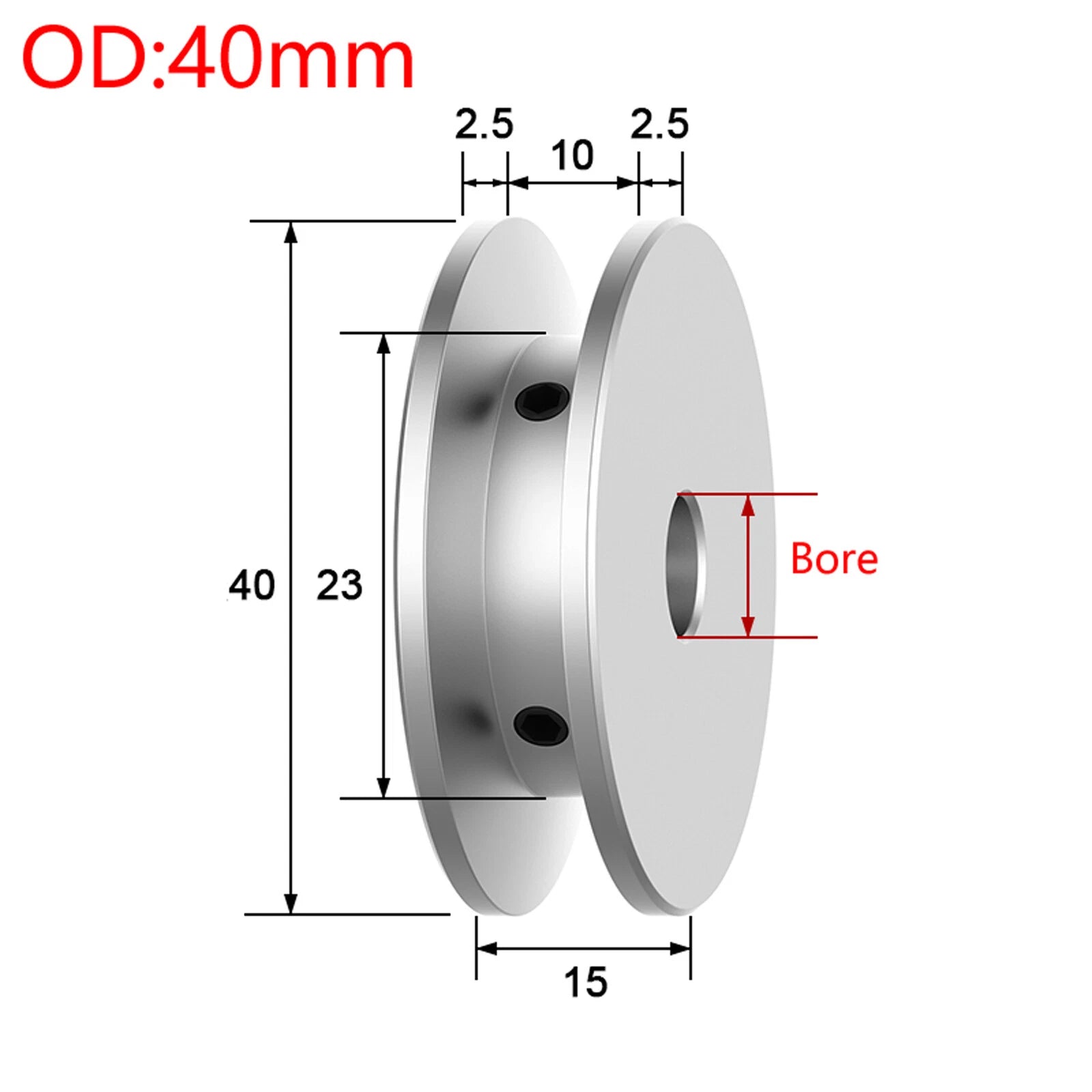 V-Groove Aluminum Drive Pulley For O(Z)-Section V-Belt Pulleys OD 40/50/60/80mm