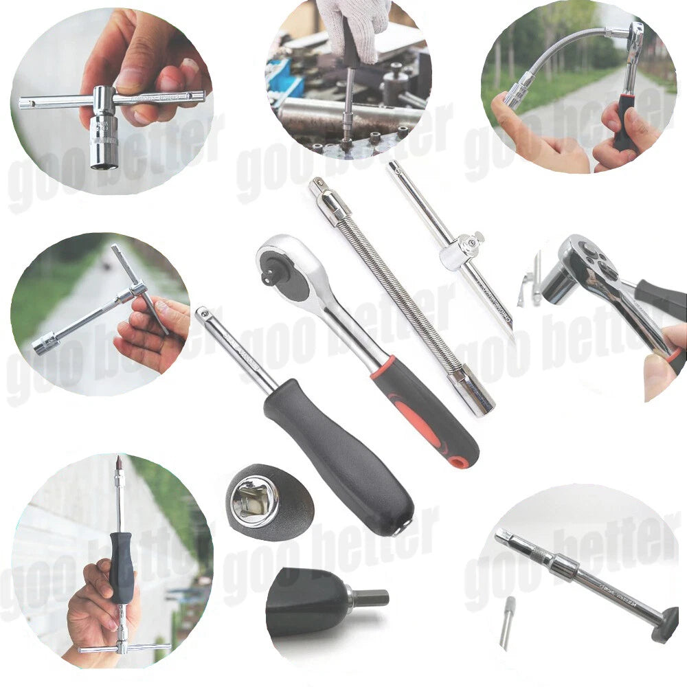 46PCS 1/4" Drive Spanner Socket Ratchet Wrench Set Car Repair Tool Kit with Case