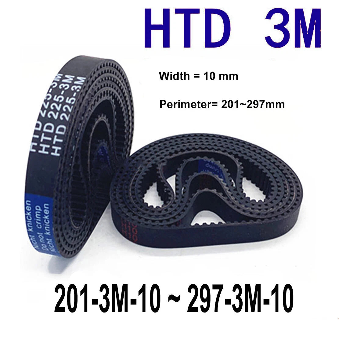 HTD 3M Timing Belt — 10 mm Wide, 201–297 mm Perimeter, Closed Loop Synchronous Belt