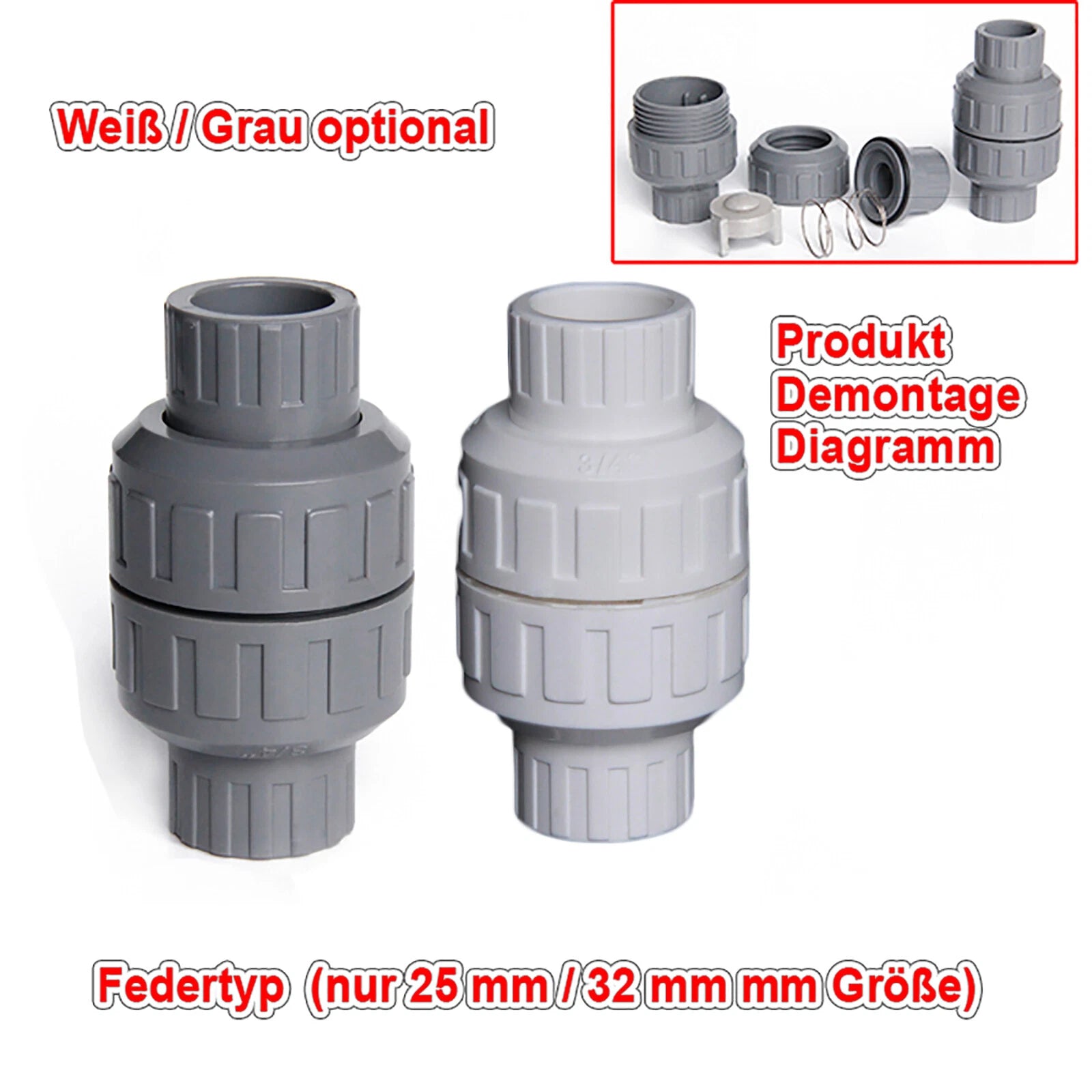 PVC Check Valve 25 - 75mm One Way Non-return Valve Water Adhesive Pipe Fittings