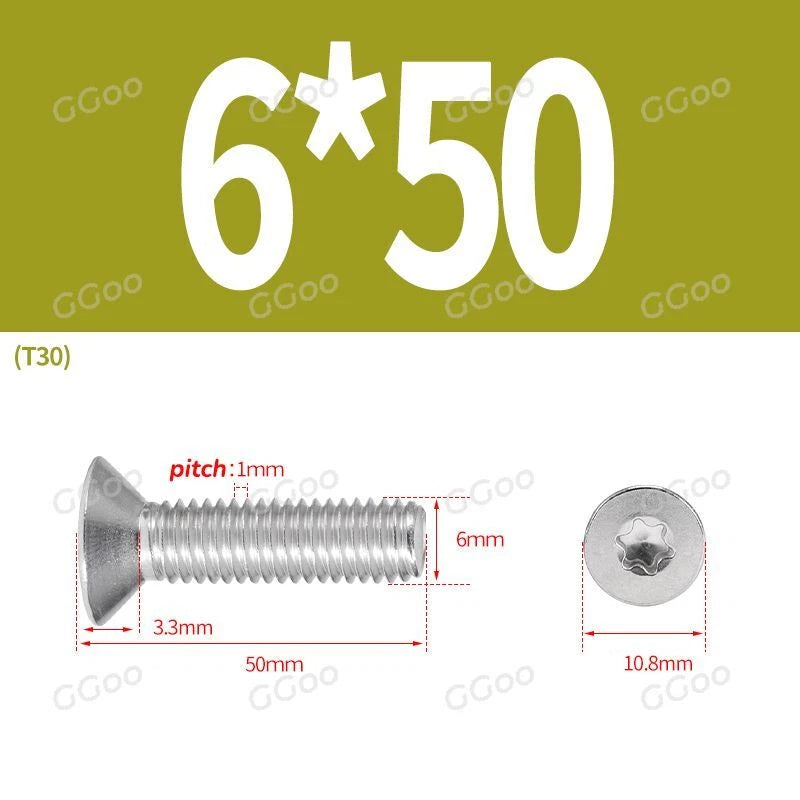 A2 Stainless Steel Torx Countersunk Flat Head Machine Screws M2 M2.5 M3 M4 M5 M6 M8 DIN 965 — 4mm to 60mm