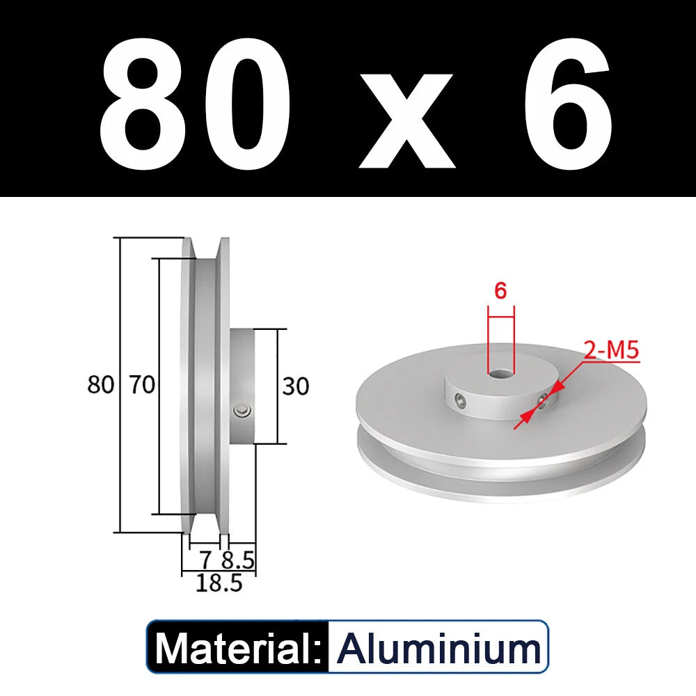 OD 20mm-100mm Aluminium V-Groove Pulley With Fixed Screw for 5mm/6mm Width Belt
