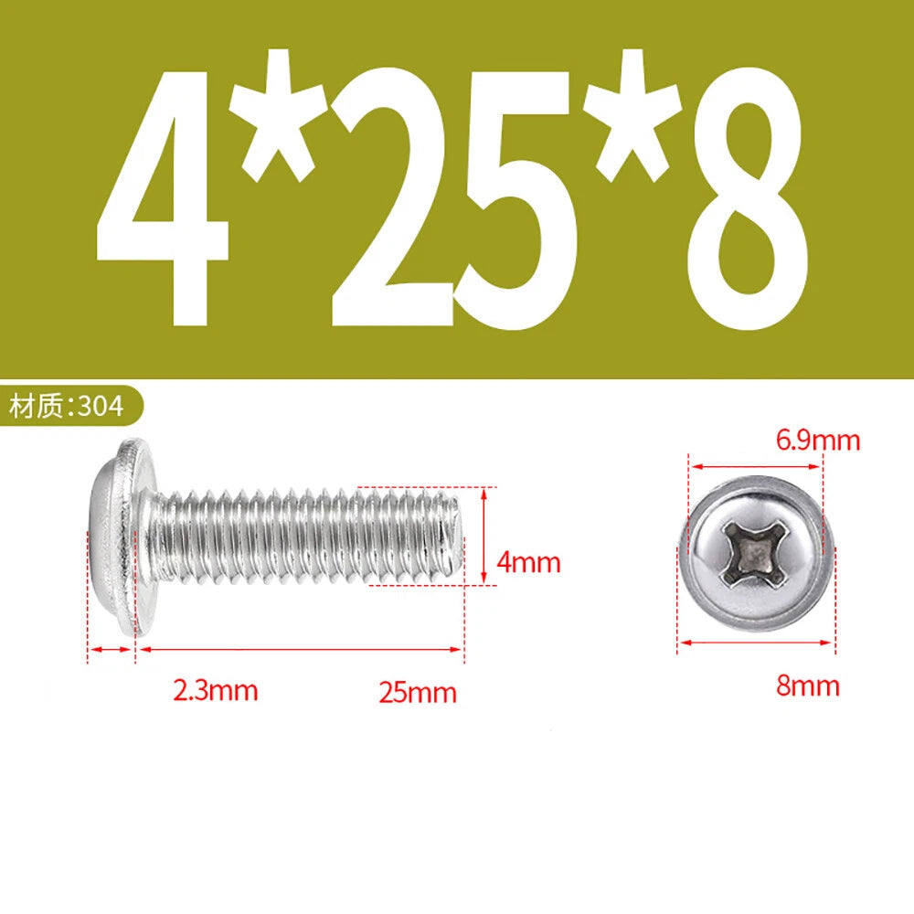 Phillips Flanged Button Head Screws M1.4–M6 | 304 Stainless Steel