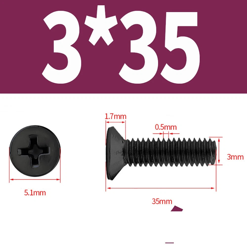 Black Phillips Flat Head Countersunk Machine Screws — Carbon Steel M1–M6