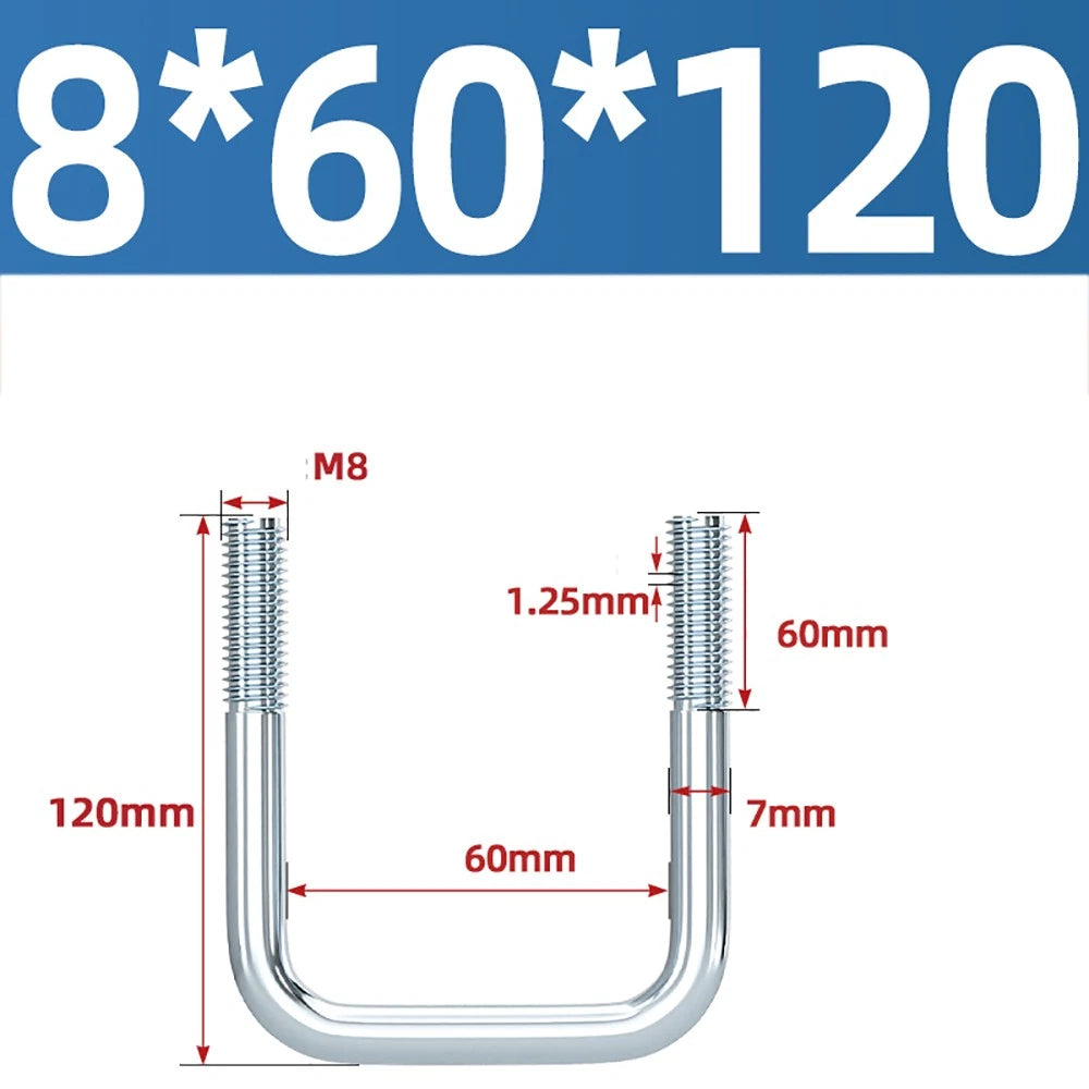 Square U-Bolts Galvanized Carbon Steel Fixing Clamp Bolt M6 M8 M10 M12 M14 M16