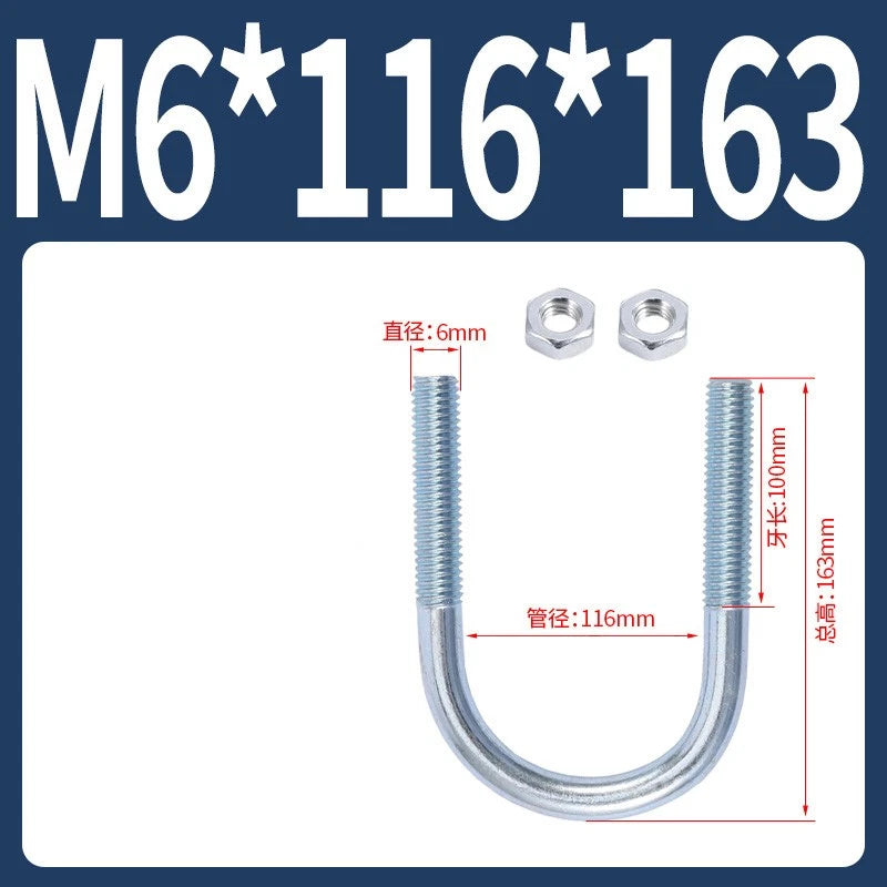 M6 M8 M10 M12 U Bolt With 2 Hex Nuts Zinc-Plated U-Bolts Clamp Pipe Tube Metric
