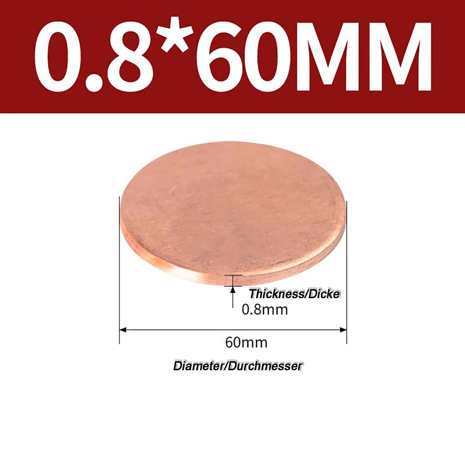 Solid Pure Copper Discs Blanks Round Plate Metal Sheet Thick 0.3~6mm Ø10mm~150mm