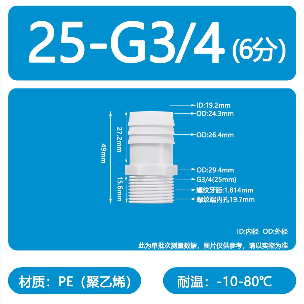 Male Thread Barbed Hose Connector — Plastic Straight Pipe Fitting (BSP, G1/8 to G3/4)