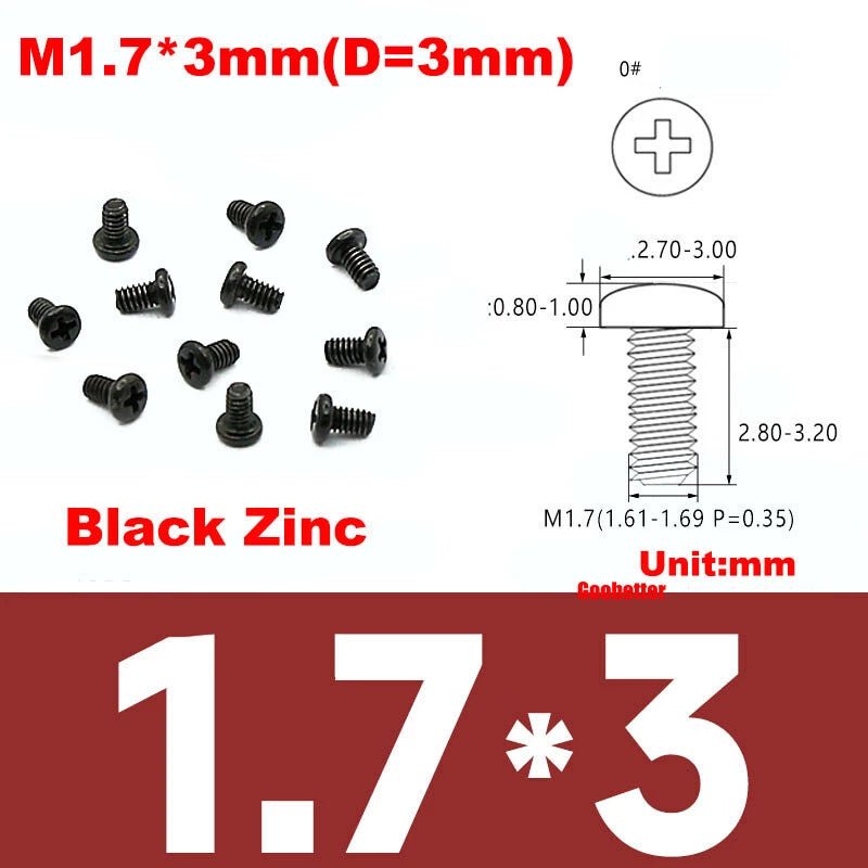 Phillips Pan Head Machine Screws M0.8 M1 M1.2 M1.4 M1.6 M1.7 — Cross Round Head Bolts, Multiple Coatings - HomeDIYer