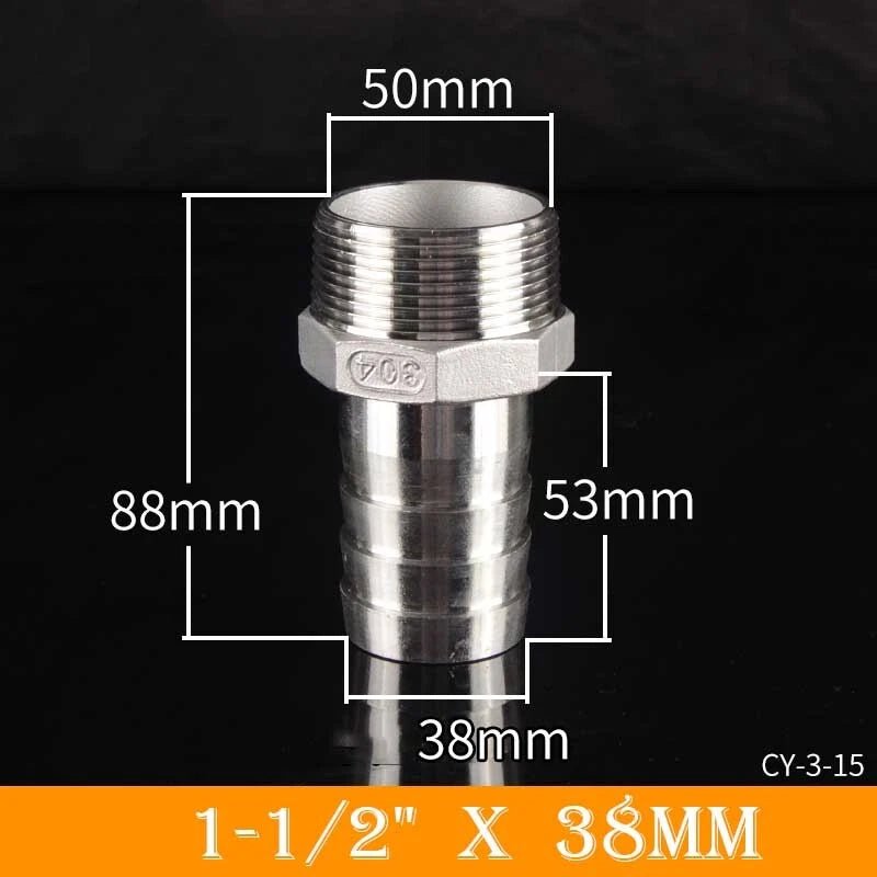 Stainless Steel BSP Male Thread x Barb Hose Tail Connector | 1/8" to 4"