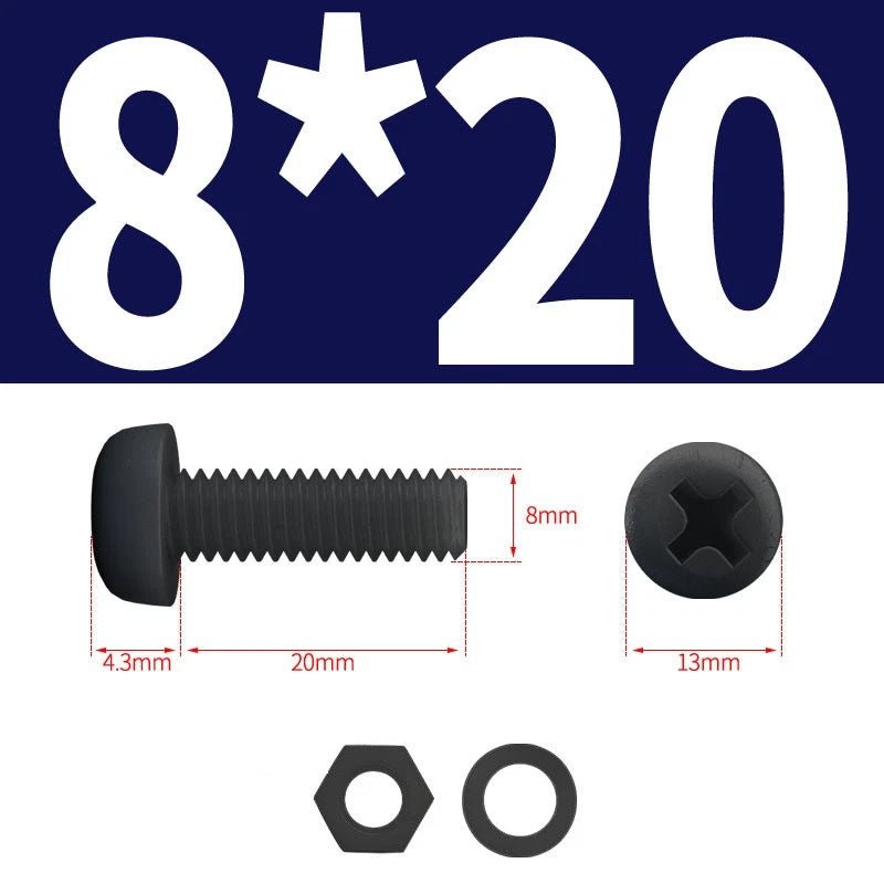 Black Nylon Phillips Machine Screws with Nuts & Washers — Metric M2 to M8 - HomeDIYer