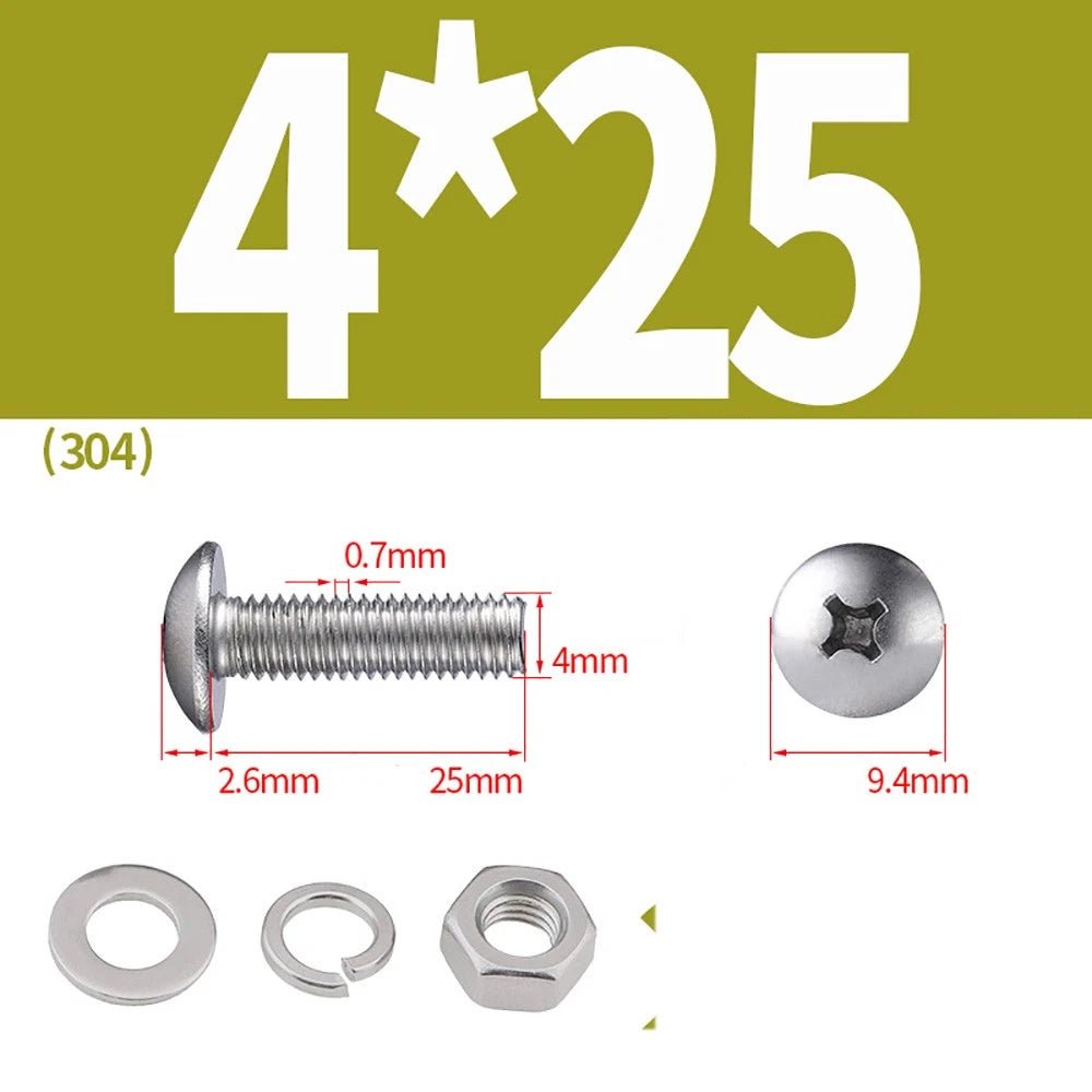 M2–M4 Phillips Truss Head Machine Screws with Hex Nuts & Washers – A2 Stainless Steel - HomeDIYer