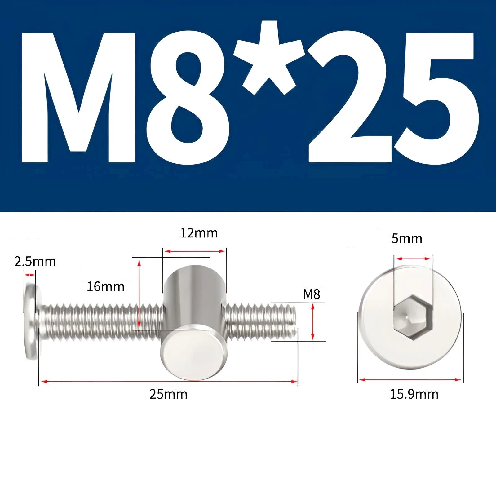 M4 M5 M6 M8 304 Stainless Steel Furniture Connecting Bolts with Barrel Nuts