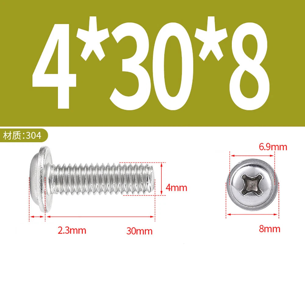 Phillips Flanged Button Head Screws M1.4–M6 | 304 Stainless Steel
