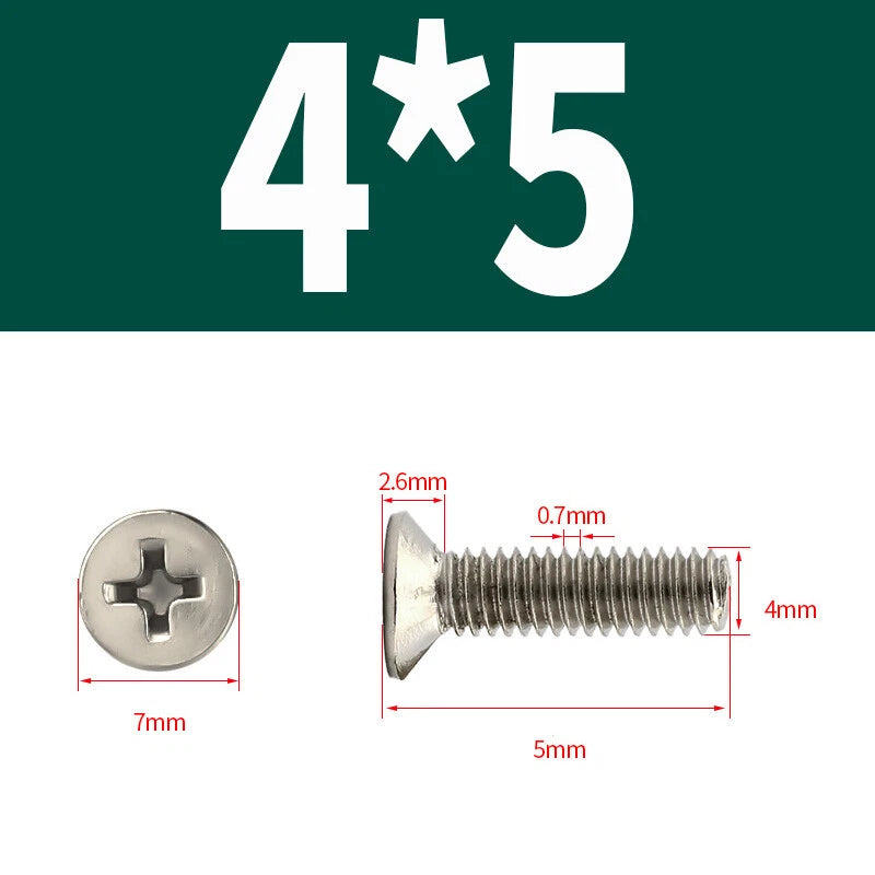 Phillips Machine Screws Countersunk Nickel Plated Steel DIN 965 Flat Head M1~M6