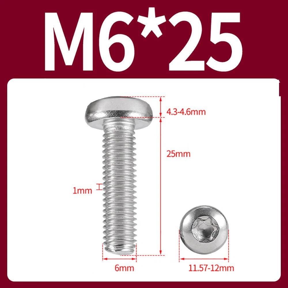 M2–M10 A2 Stainless Steel Torx Button Head Machine Screws, With or Without Column, Pack of 5