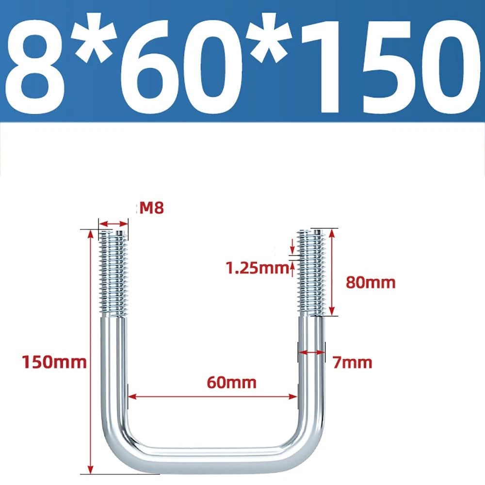 Square U-Bolts Galvanized Carbon Steel Fixing Clamp Bolt M6 M8 M10 M12 M14 M16