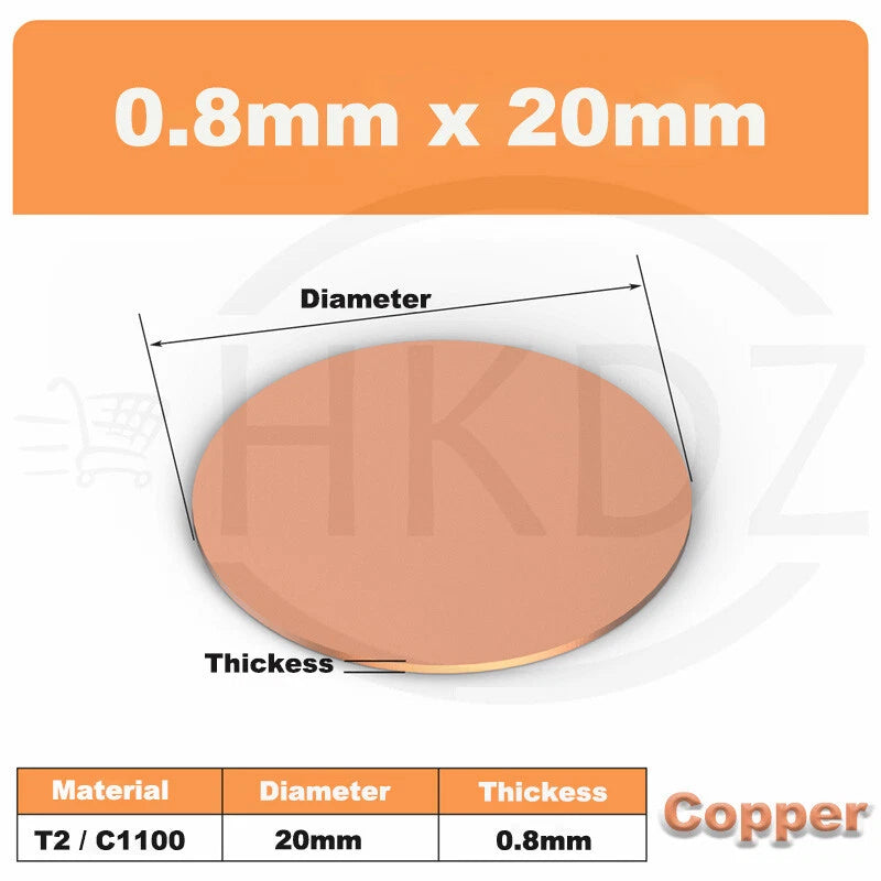 Solid Pure Copper Discs Blanks Round Plate Metal Sheet OD 10-300mm Thick 0.3-3mm