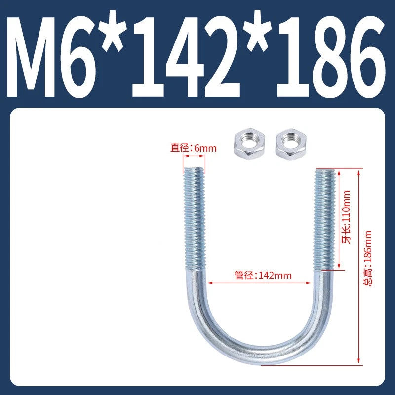M6 M8 M10 M12 U Bolt With 2 Hex Nuts Zinc-Plated U-Bolts Clamp Pipe Tube Metric