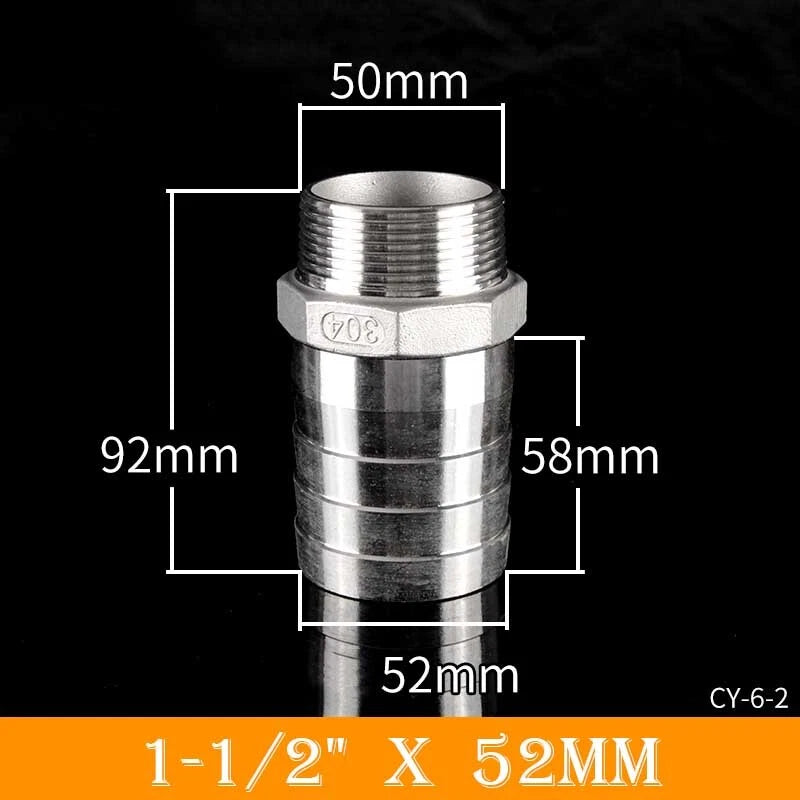 Stainless Steel BSP Male Thread x Barb Hose Tail Connector | 1/8" to 4"