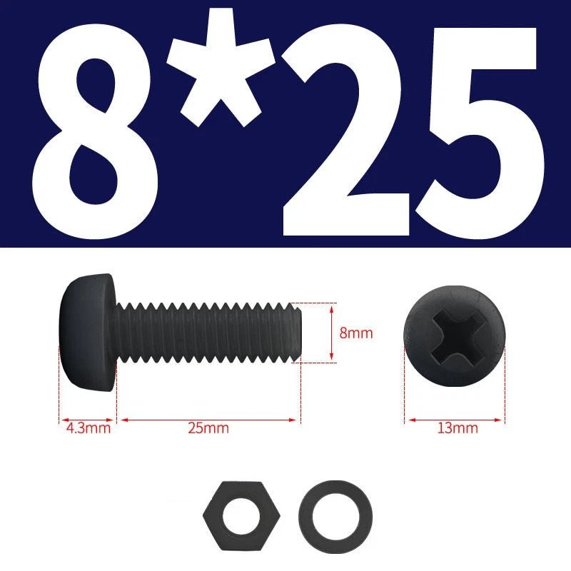 Black Nylon Phillips Machine Screws with Nuts & Washers — Metric M2 to M8 - HomeDIYer