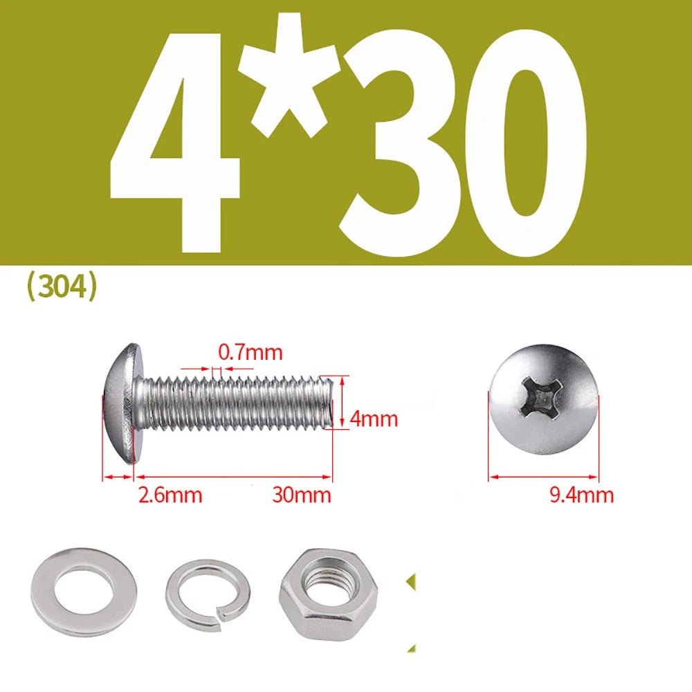 M2–M4 Phillips Truss Head Machine Screws with Hex Nuts & Washers – A2 Stainless Steel - HomeDIYer