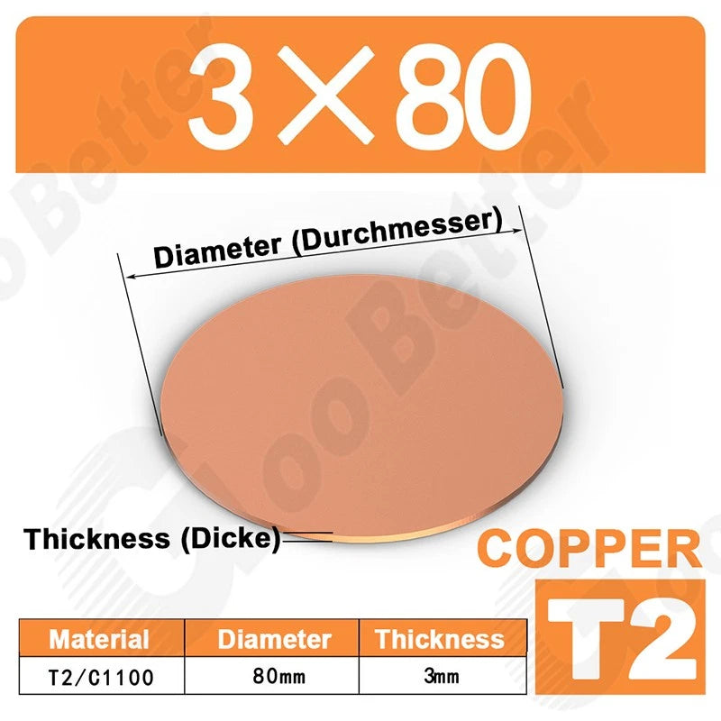 Solid Pure Copper Discs Blank Metal Round Sheet Plate Thick 0.5-3mm Dia 20-100mm