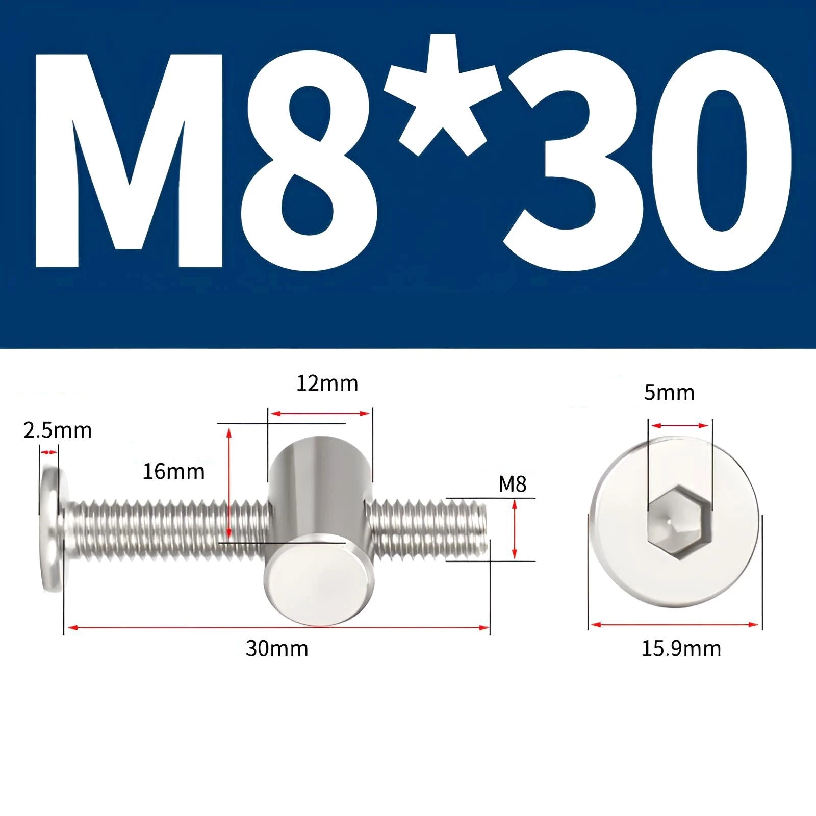 M4 M5 M6 M8 304 Stainless Steel Furniture Connecting Bolts with Barrel Nuts