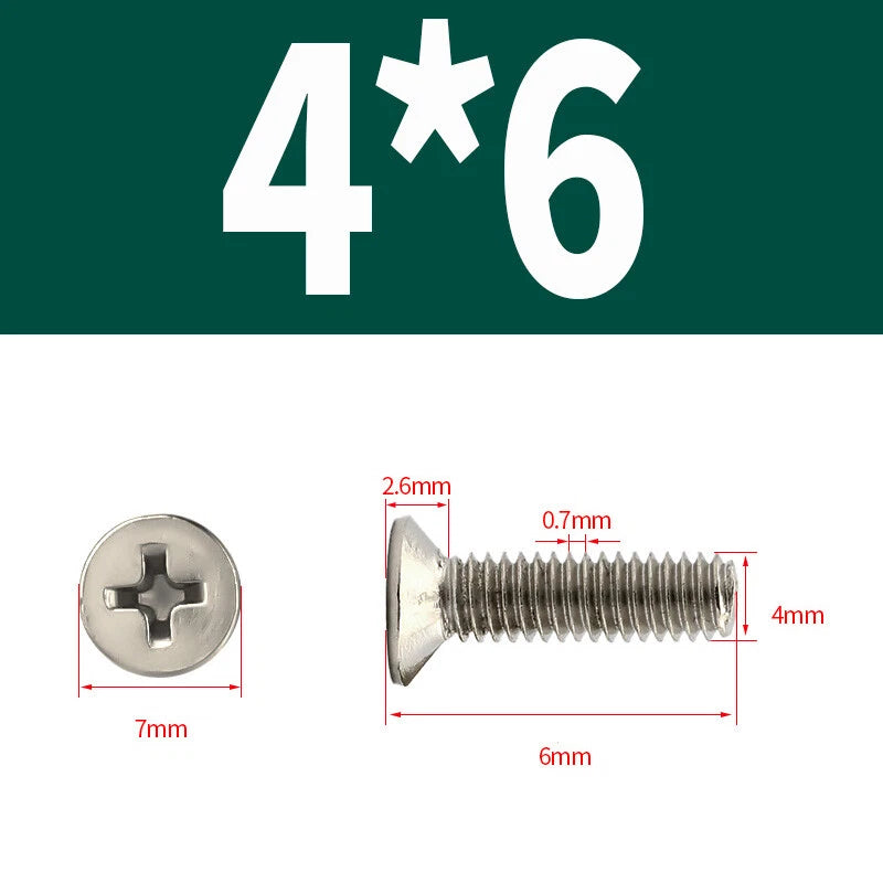 Phillips Machine Screws Countersunk Nickel Plated Steel DIN 965 Flat Head M1~M6