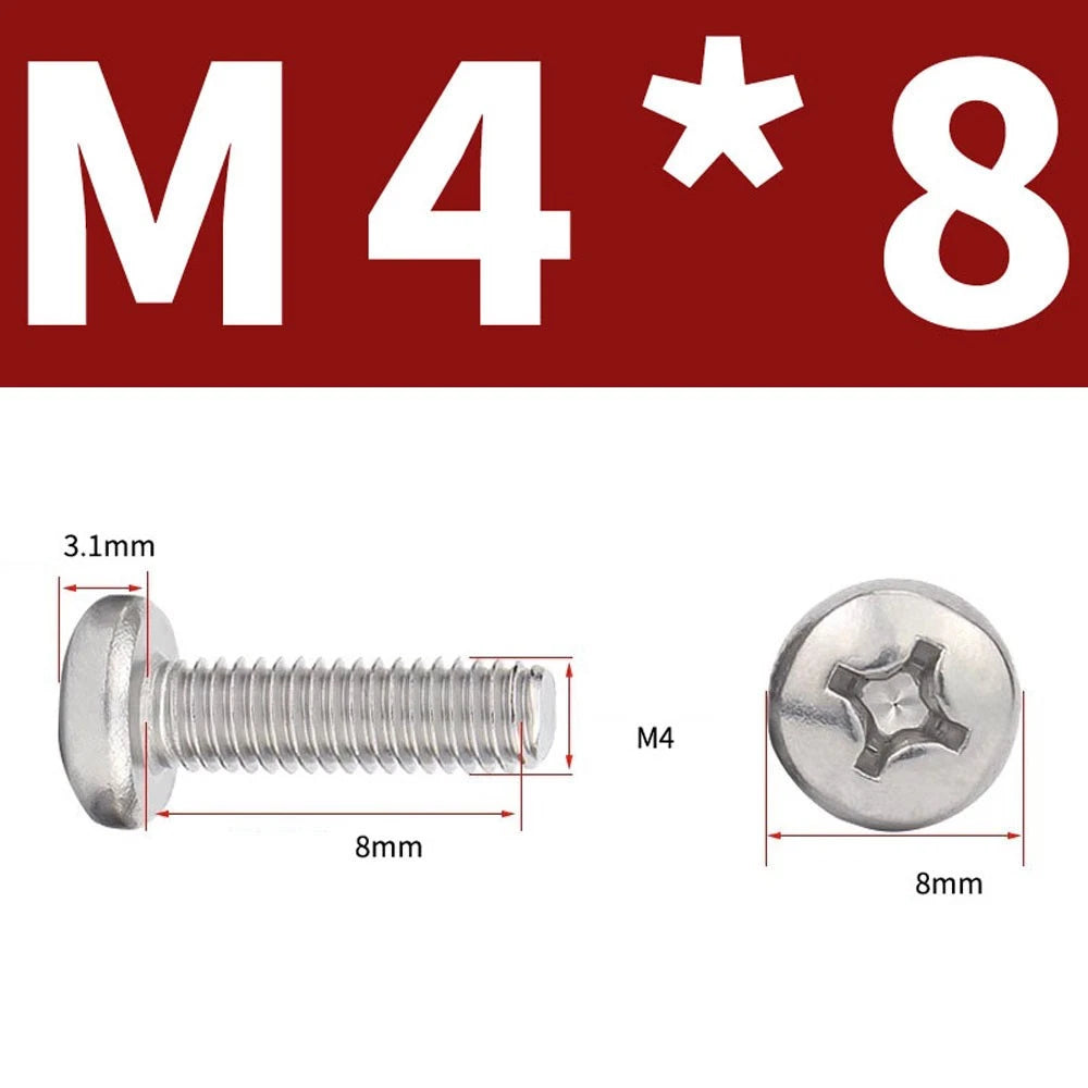 Phillips Pan Head Machine Screws — A4 Marine Grade Stainless Steel, DIN 7985 (M1.6–M10)