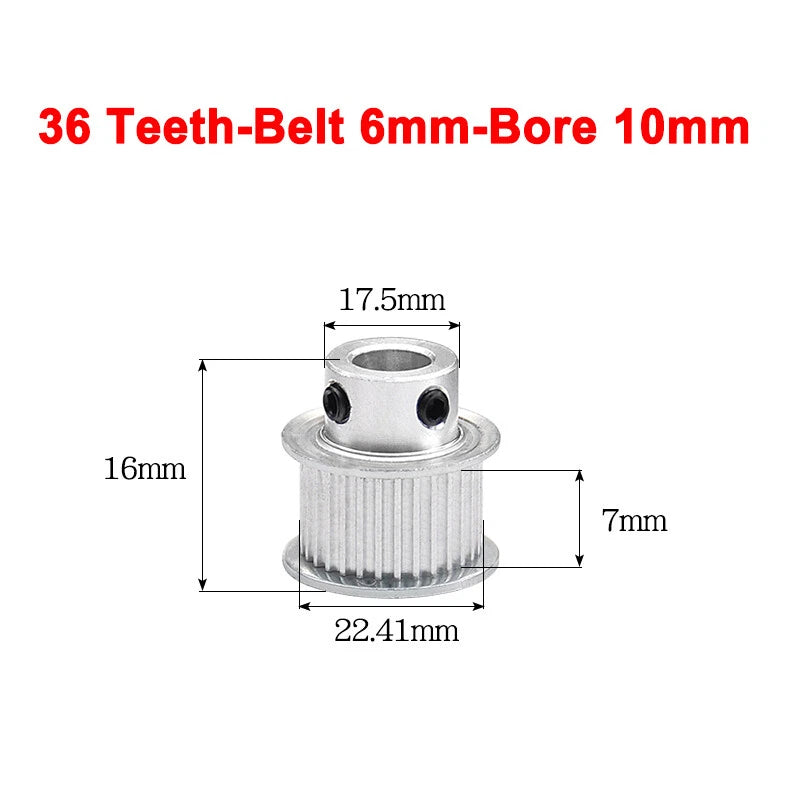 2GT Drive Pulley With Step 16 Tooth - 100 Tooth Bore 4mm - 25mm for 6mm Belt