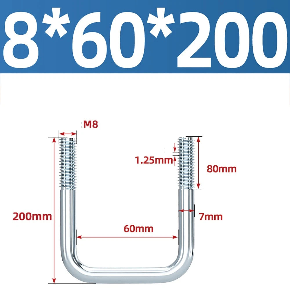 Square U-Bolts Galvanized Carbon Steel Fixing Clamp Bolt M6 M8 M10 M12 M14 M16