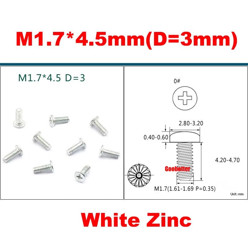 Phillips Pan Head Machine Screws M0.8 M1 M1.2 M1.4 M1.6 M1.7 — Cross Round Head Bolts, Multiple Coatings - HomeDIYer