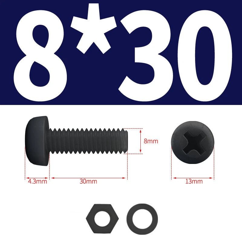 Black Nylon Phillips Machine Screws with Nuts & Washers — Metric M2 to M8 - HomeDIYer