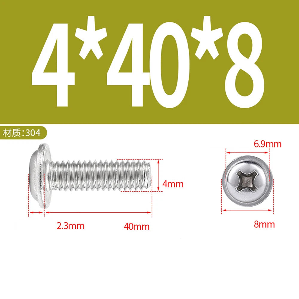 Phillips Flanged Button Head Screws M1.4–M6 | 304 Stainless Steel
