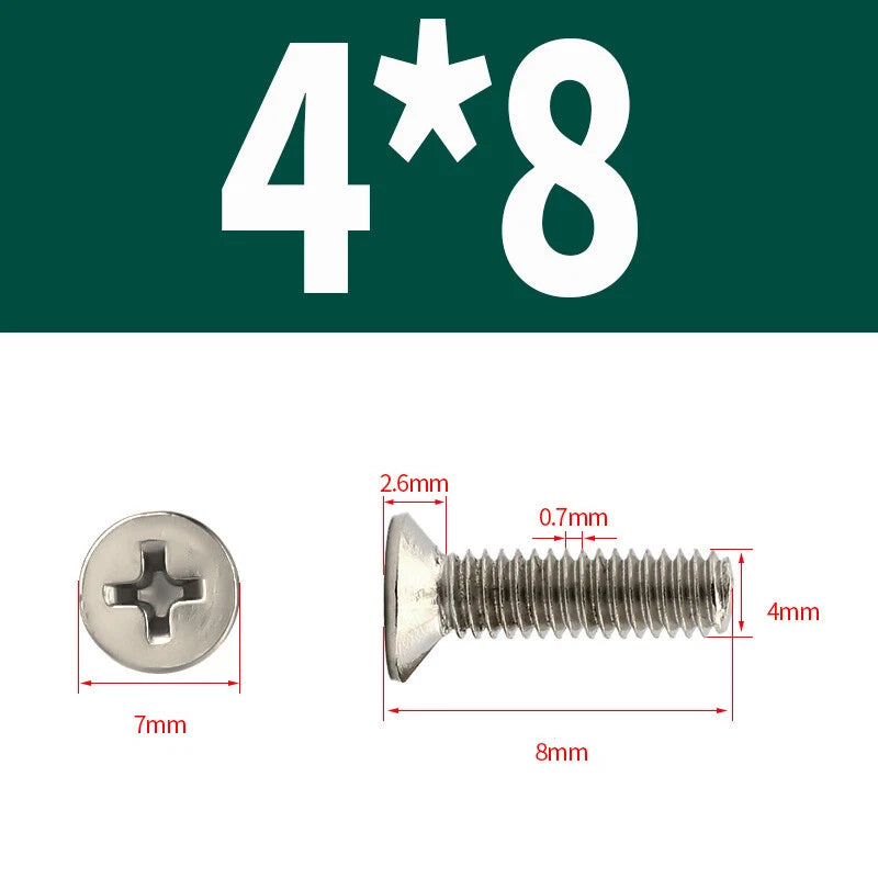Phillips Machine Screws Countersunk Nickel Plated Steel DIN 965 Flat Head M1~M6