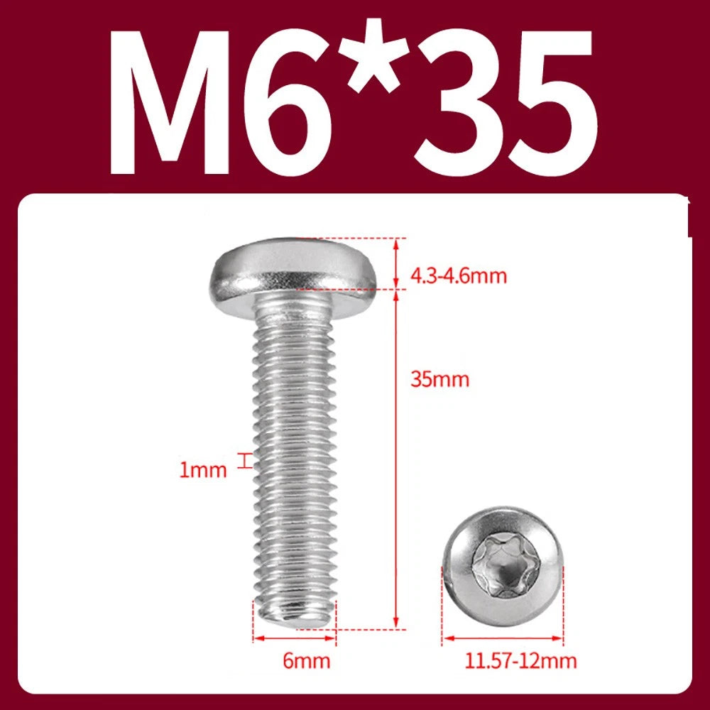 M2–M10 A2 Stainless Steel Torx Button Head Machine Screws, With or Without Column, Pack of 5