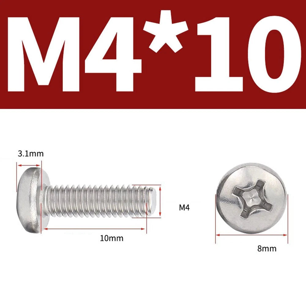 Phillips Pan Head Machine Screws — A4 Marine Grade Stainless Steel, DIN 7985 (M1.6–M10)