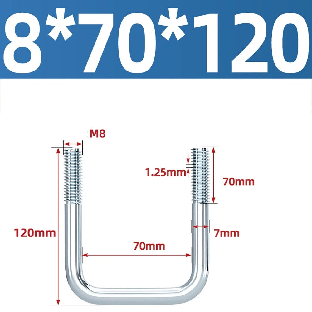 Square U-Bolts Galvanized Carbon Steel Fixing Clamp Bolt M6 M8 M10 M12 M14 M16