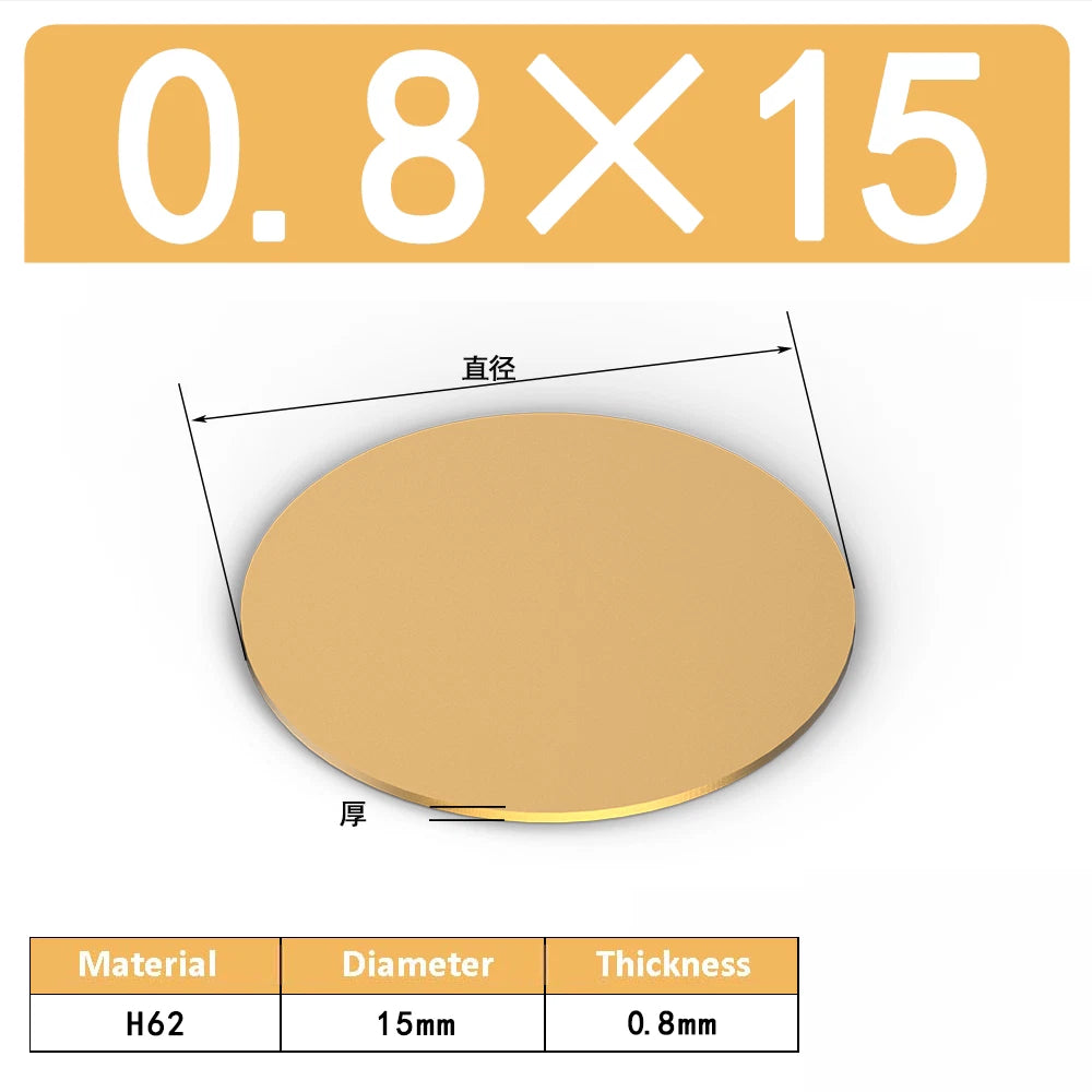 H62 Solids Brass Discs Blanks Metal Round Sheets OD 10mm-300mm Thick 0.3mm-4mm