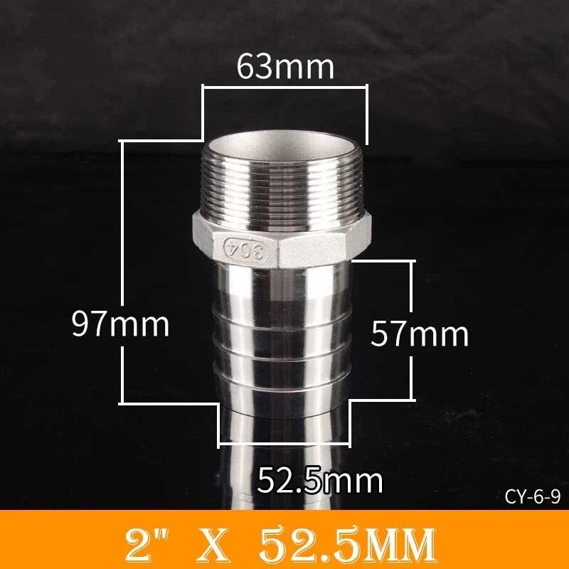 Stainless Steel BSP Male Thread x Barb Hose Tail Connector | 1/8" to 4"