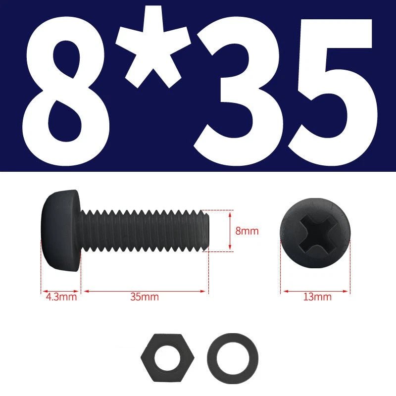 Black Nylon Phillips Machine Screws with Nuts & Washers — Metric M2 to M8 - HomeDIYer