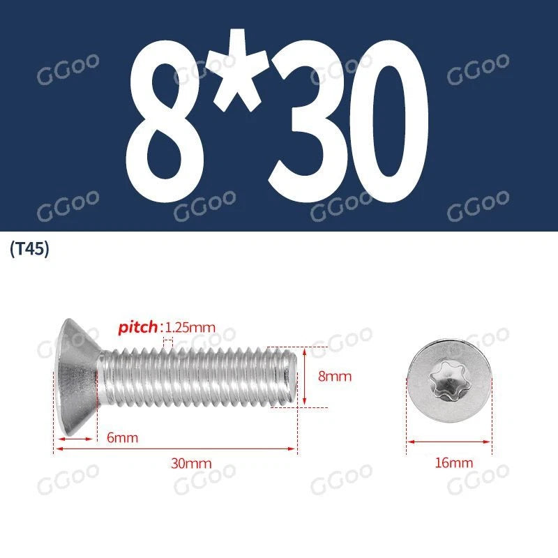 A2 Stainless Steel Torx Countersunk Flat Head Machine Screws M2 M2.5 M3 M4 M5 M6 M8 DIN 965 — 4mm to 60mm